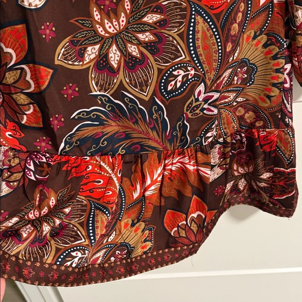 LOFT Red and Brown Floral Long Sleeve Dress - Picture 8 of 11